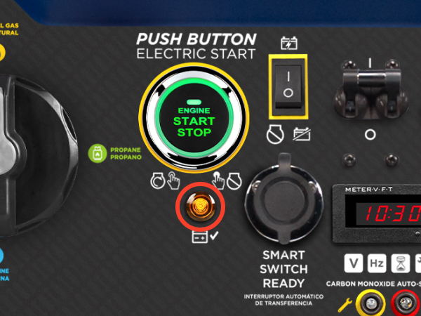 Battery indicator on the WGen9500TFc tri-fuel portable generator.
