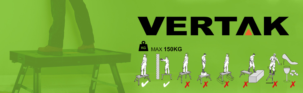 Vertak Établi Pliable 5 en 1 - avec Plug pour la Maison et Le Bricolage -  Capacité de Charge : 150 kg / 330 Livres - Grand Plan de Travail 