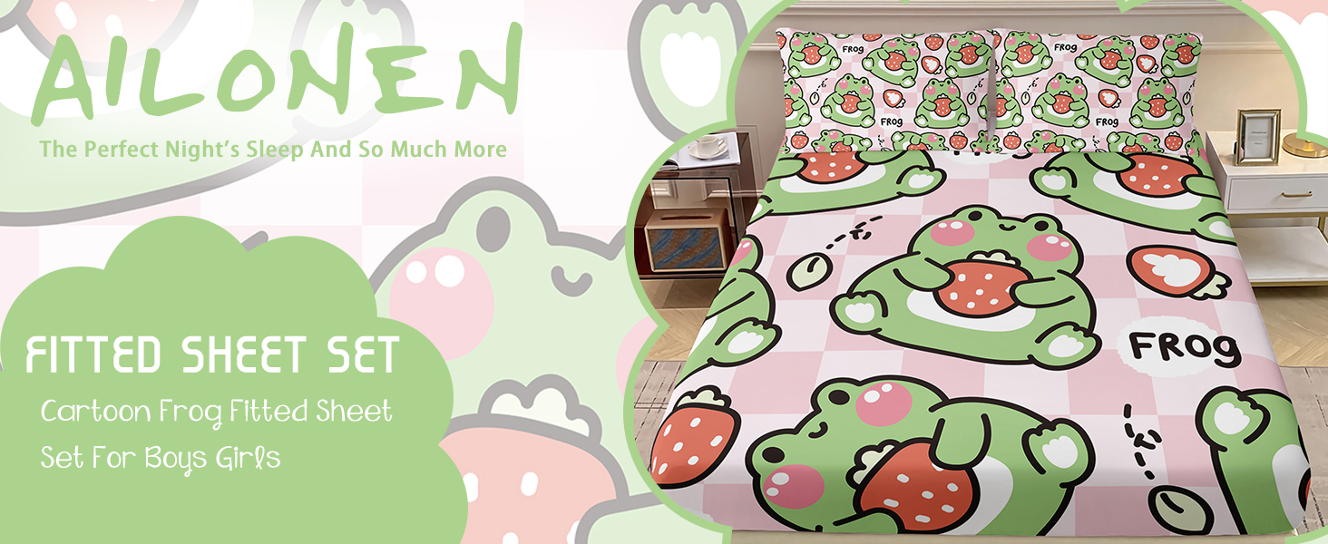 AILONEN Cartoon Dinosaur Fitted Sheet Set Queen Size,Cute