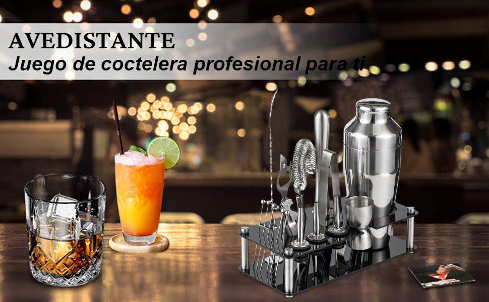 Juego de barman de cócteles, AVEDISANTE Kit de barman de acero inoxidable de 17 piezas