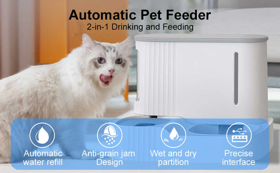 Automatic Dog Cat Feeder and Water Dispenser, Gravity Pet Feeder and