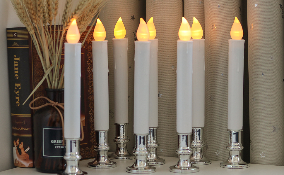 DRomance 9" Flameless Window Taper Candles Battery Operated