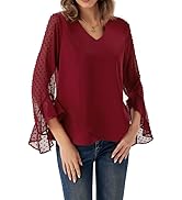 Camisa Mujer Manga Transparente Top Gasa Casual Escote V