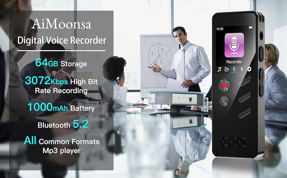 AiMoonsa 64GB Digital Voice Recorder, Voice Recorder with