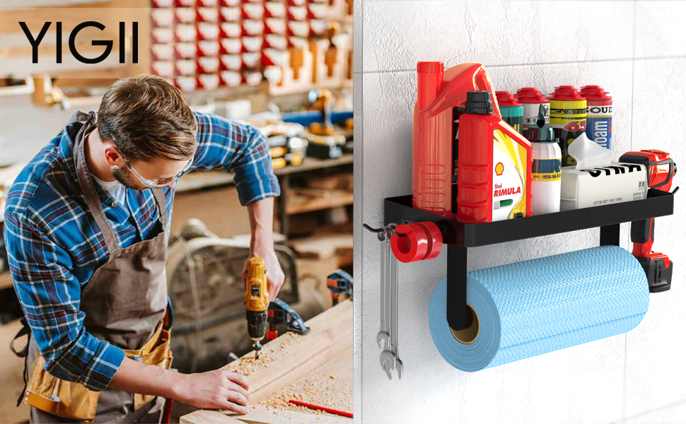 YIGII Garage Paper Towel Holder with Shelf Wall Mount