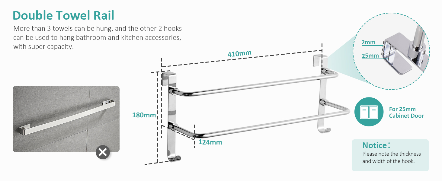 EMKE Double Towel Rail, Bathroom Over the Door Hanging Towel Rack with
