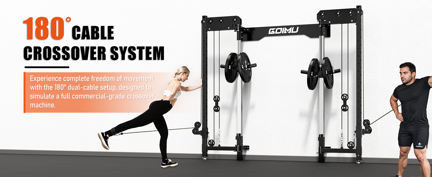 WM3-V4 Folding Squat Rack, Wall Mounted Power Rack with Dual Independent Pulley System, Functional Trainer with 5 Adjustable Function Modes for Space Saving Home Gym