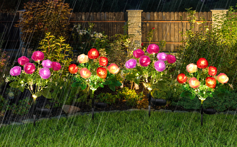 Solar Lights Outdoor Garden - 2 Pack Rose Solar Garden Lights With 7