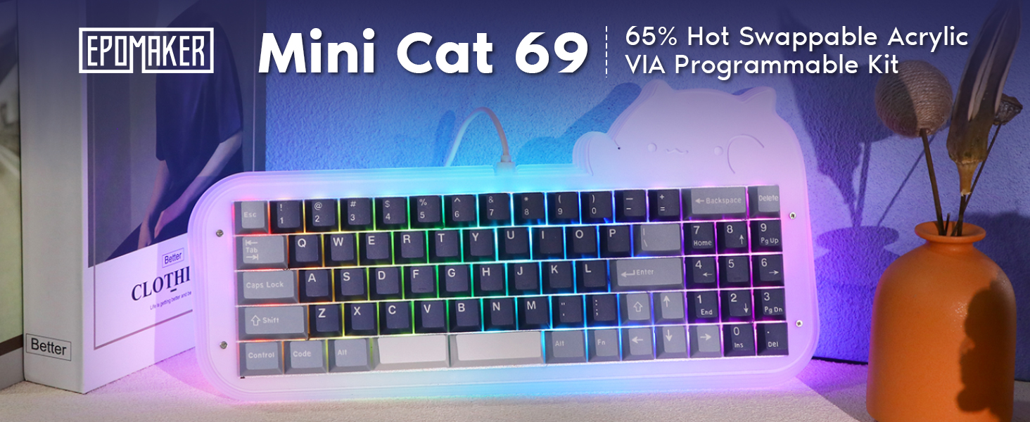 EPOMAKER Mini Cat 69 65 Hot Swappable Acrylic RGB Wired Mechanical