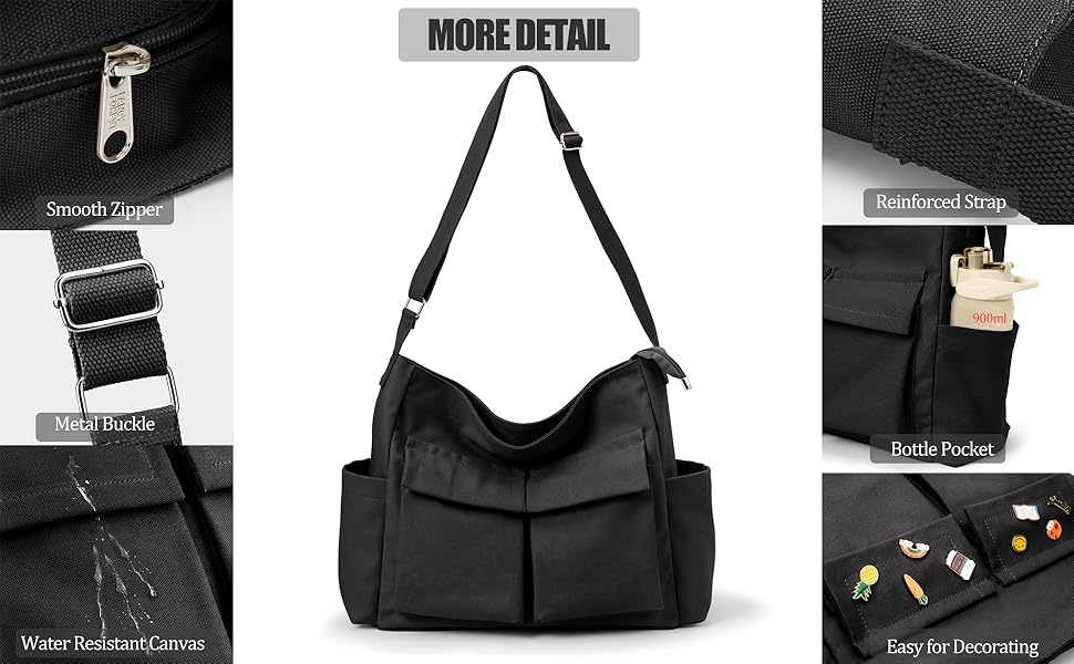 KALIDI Canvas Tote Shoulder Bags Womens Casual Messenger Crossbody Bag