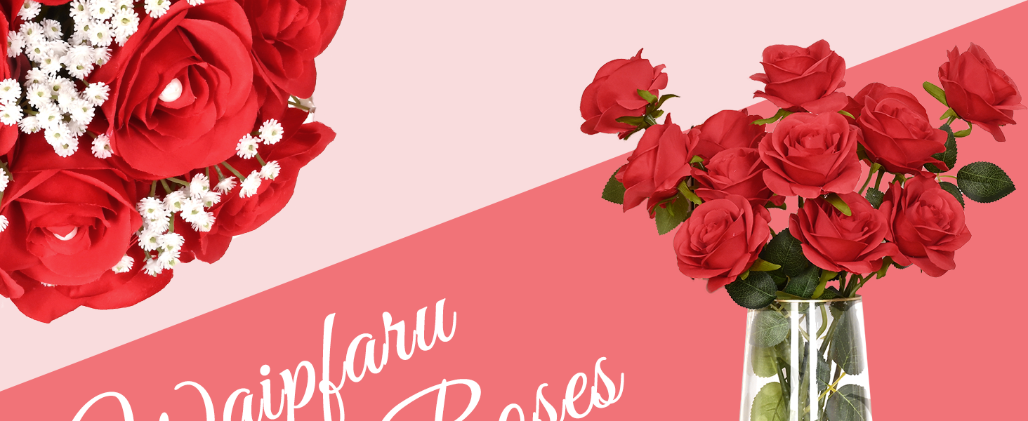 Waipfaru Fake Roses Artificial Flowers, Artificial Red