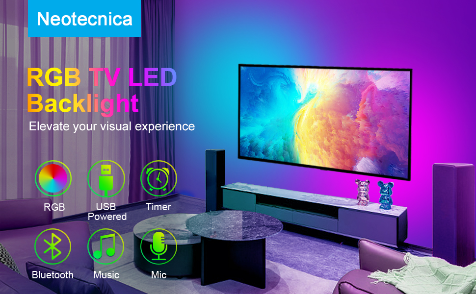 TV LED Backlight, 9.8ft RGB LED Lights for 3275in TV, USB Smart LED