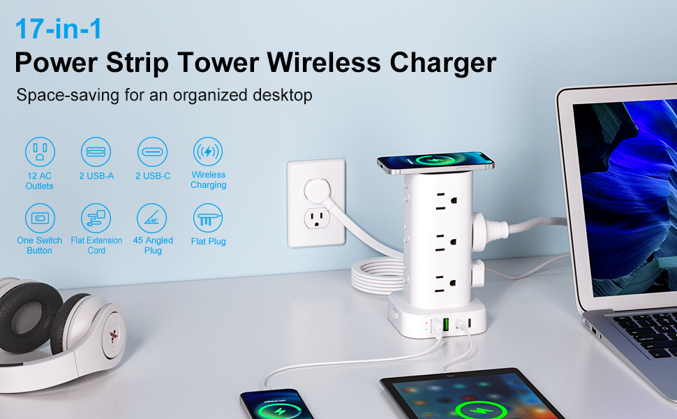 power strip tower wireless charger