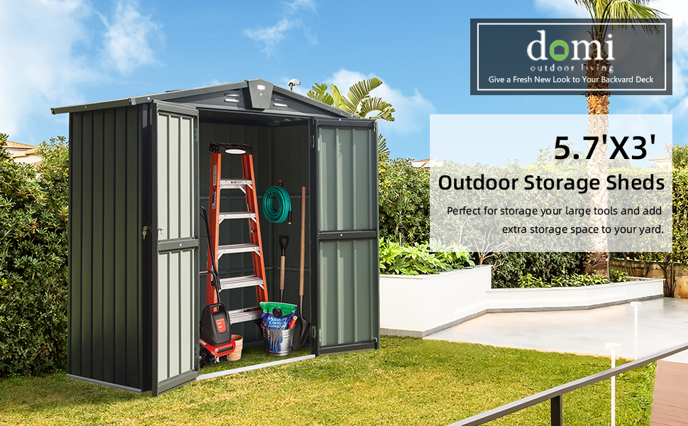 Domi Backyard Storage Shed 5.7' x 3’ with Galvanized Steel Frame,Outdoor Garden Shed Metal