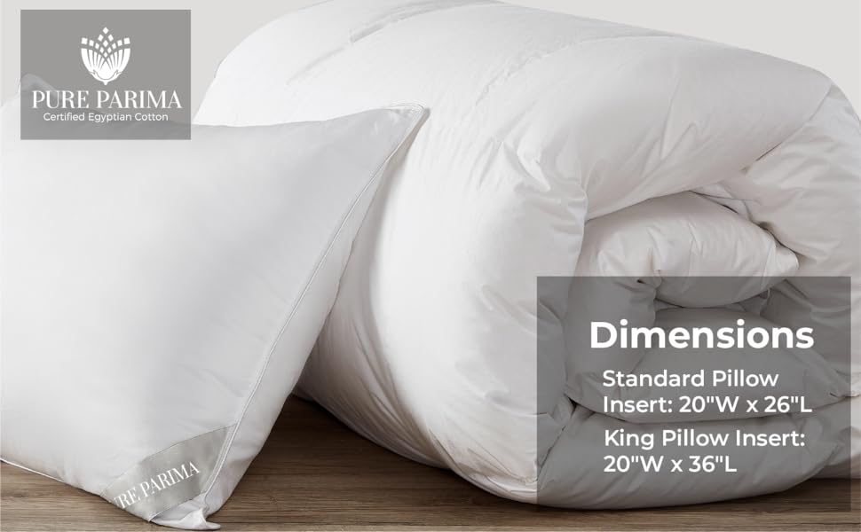 Pure Parima Down Alternative Pillow Insert, 100 Cotton Sateen Shell, UltraSoft