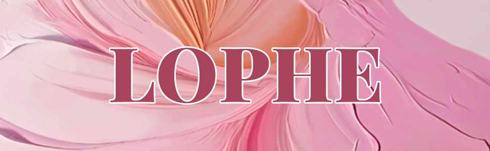 Close-up of pink and peach textured paint swirls with the word 'LOPHE' overlaid in large, serif font letters.