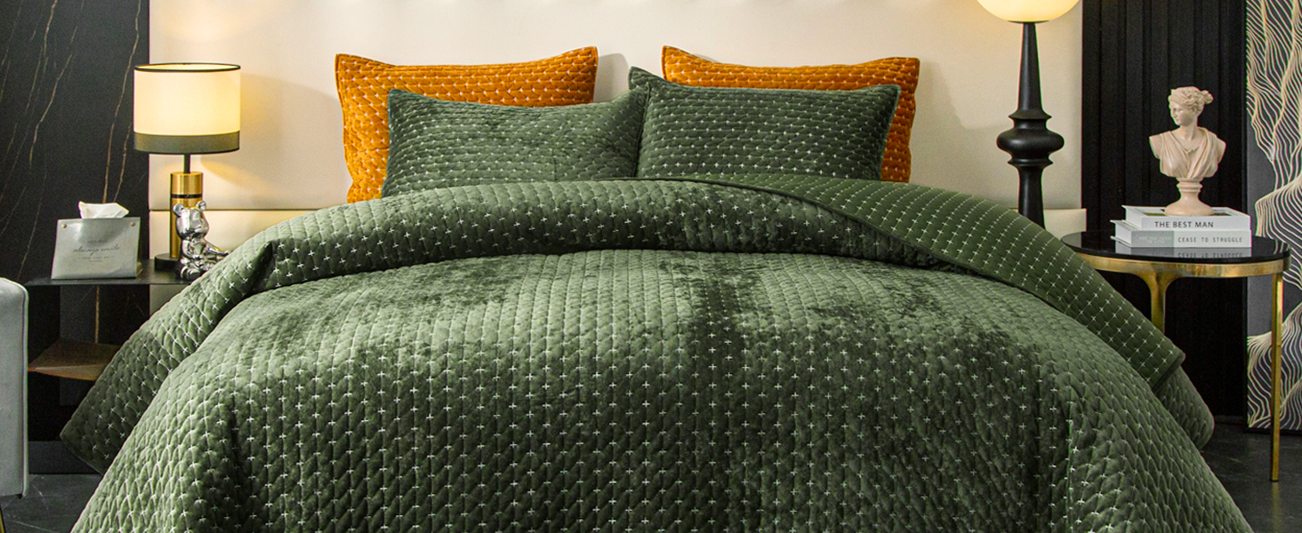 Powdion Velvet Quilt King Size, Oversized Bedspread Quilted