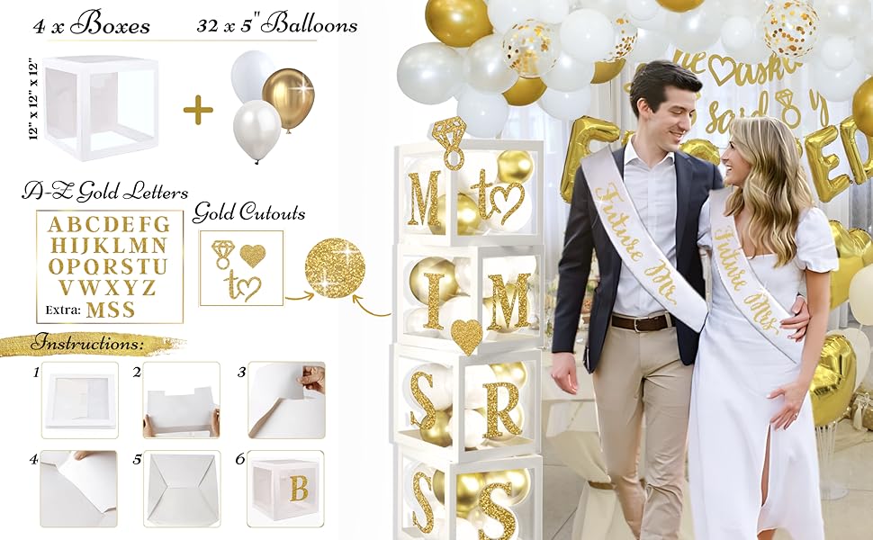 white bridal shower balloon boxes engagement decorations for home party engagement celebration decor