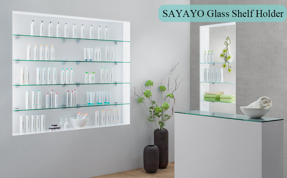 SAYAYO Adjustable Glass Shelf Bracket, 8 PCS Glass Clip