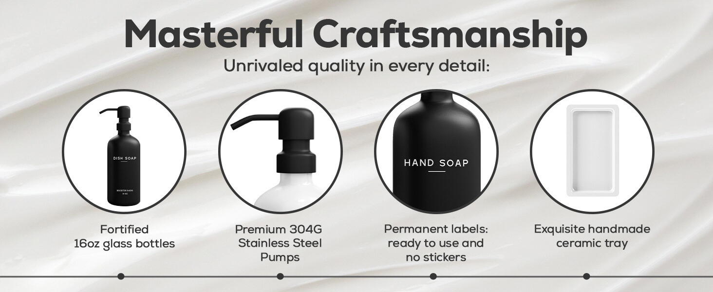 Glass Soap Dispenser Set, Modern Farmhouse Decor, Luxury Kitchen Home Decor, Masterful Craftsmanship
