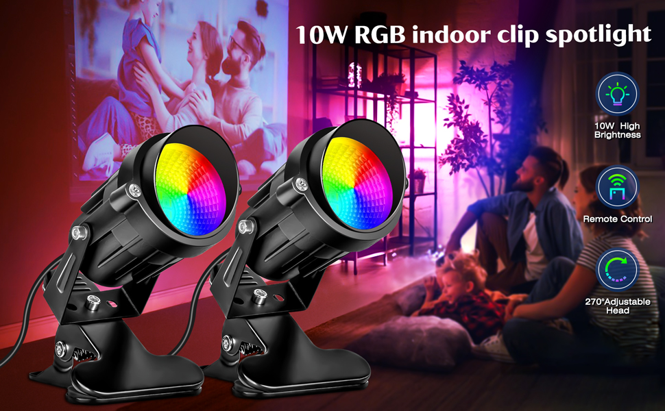 Led Spot Lights Indoor, Christmas 6W RGBW Clamp Up Lights Indoor Floor