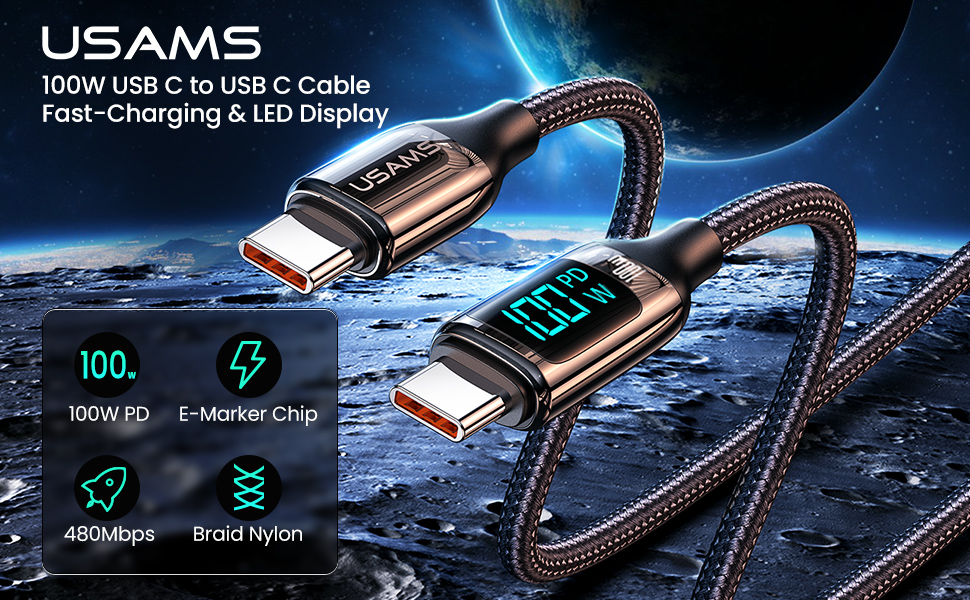 USB C to USB C Cable 5A PD 100W LED Display Cable 4ft QC5.0 PPS Super Fast Charging TypeC Phone