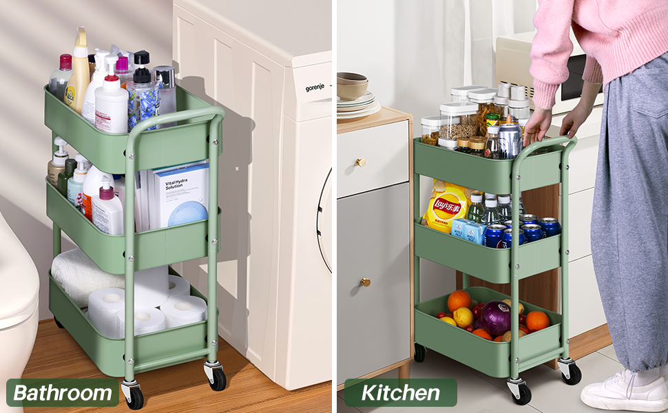 AOODA 3 Tier Under Desk Rolling Cart with Handle and