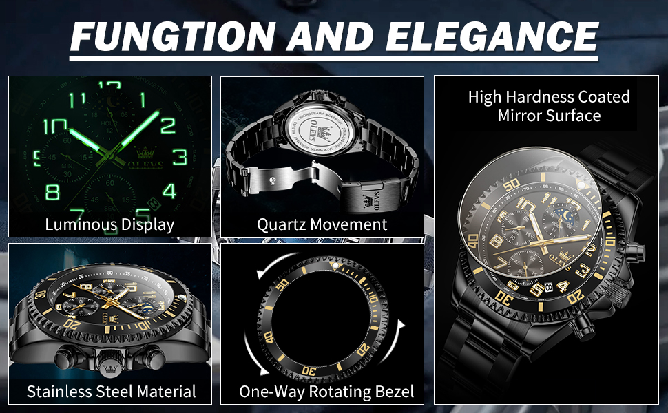 olevs watch,black stainless steel watch,reloj de hombre,dress watches for men,black watch