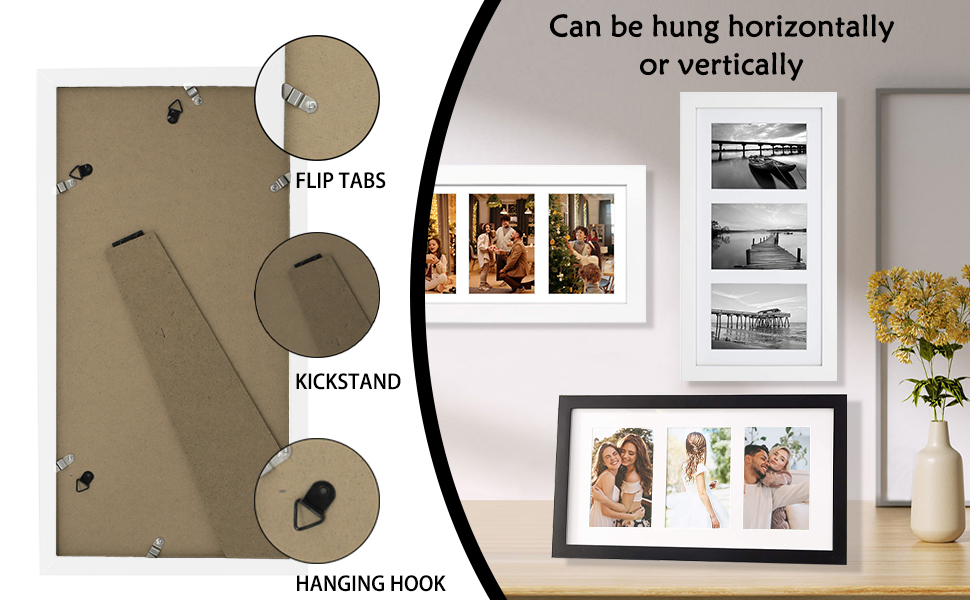 DMSELL 3 Aperture Photo Frame 6x4 Black with Mount, Multiple Picture