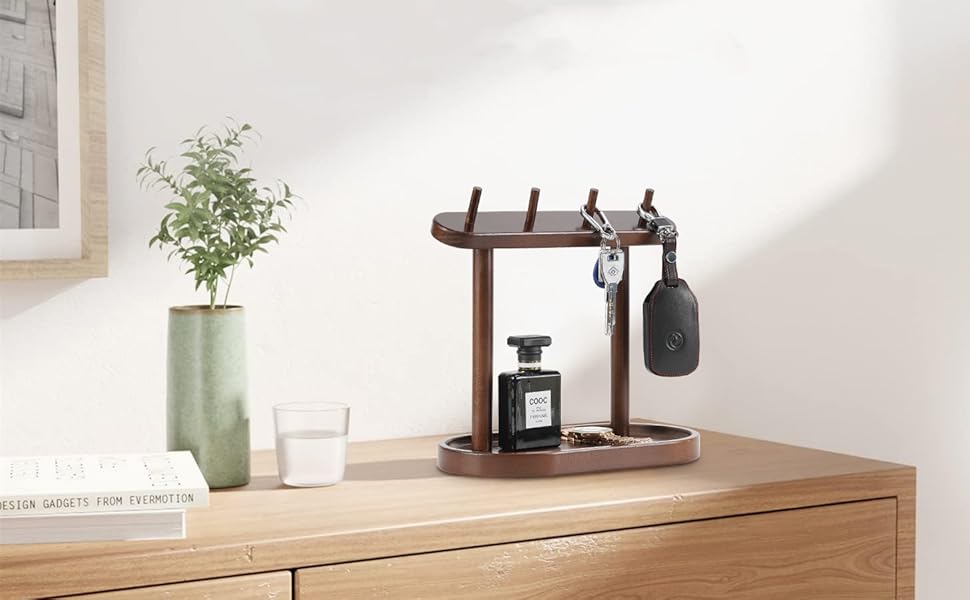 WPKLTMZ Wood Entryway Tabletop Key Holder Rack,Rustic Burnt