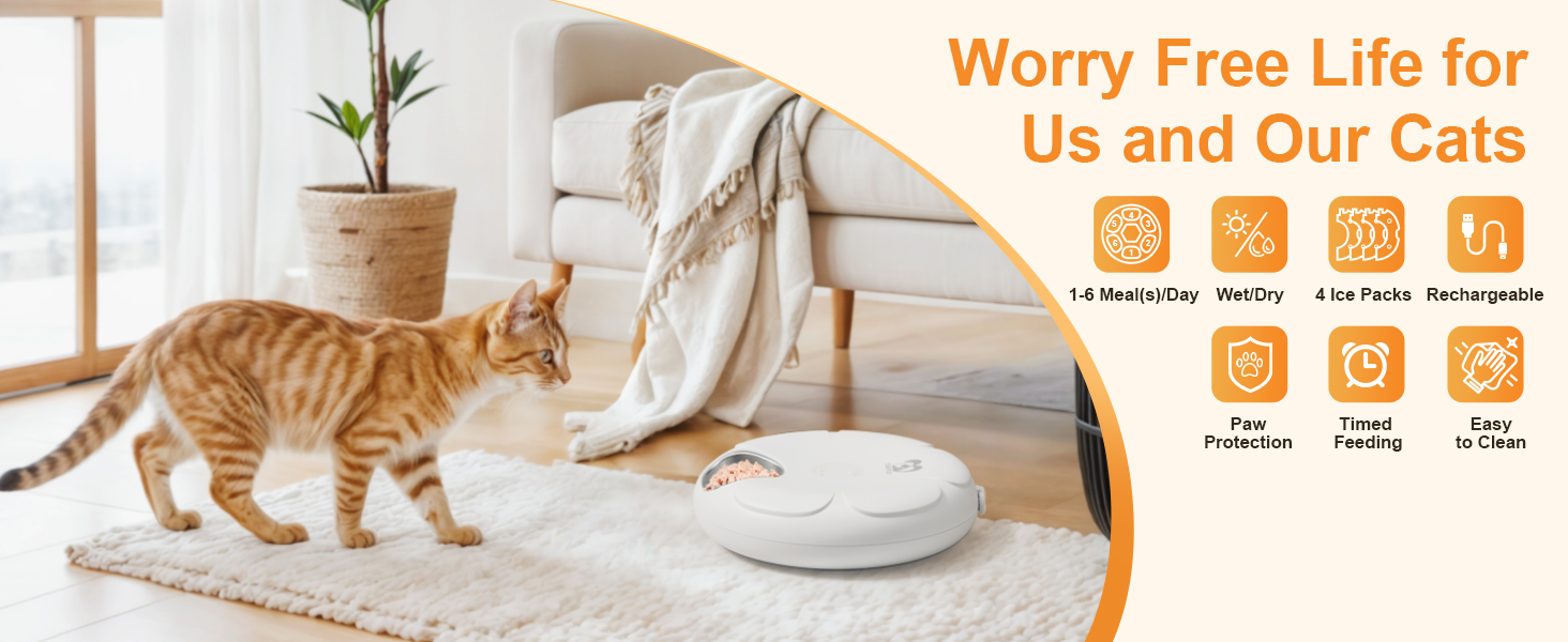 Casfuy Rechargeable Automatic Cat Feeder with 4 ice packs supports wet and dry food.