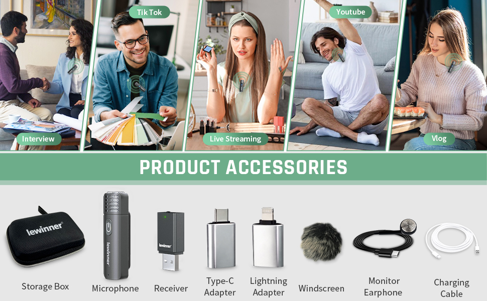 Lewinner Wireless Lavalier Microphone for Computer, iPhone