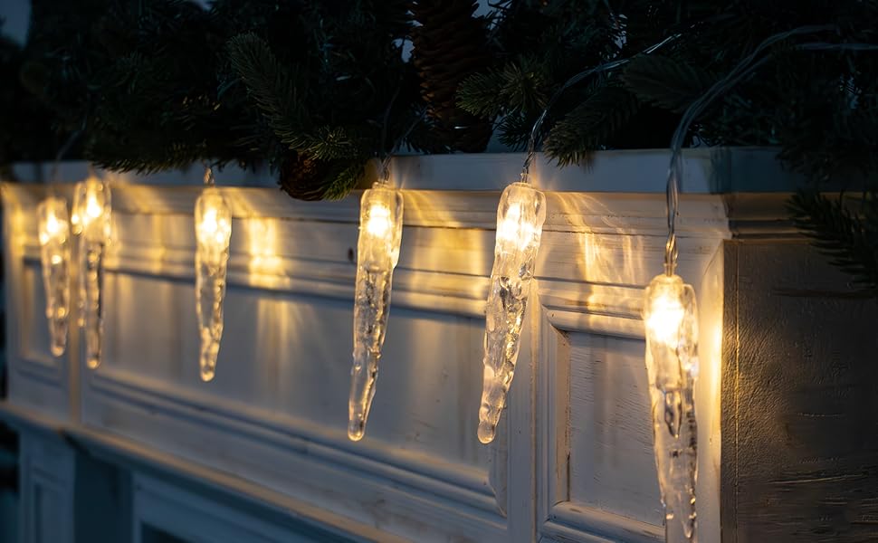 Rhytsing 18FT 10 LED Battery Powered Icicle Lights, Indoor Crystal Ice