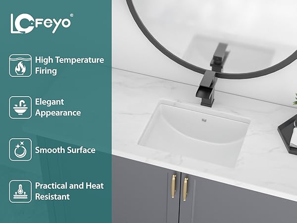 Lofeyo Undermount Bathroom Sink - 18''x14'' White Rectangle