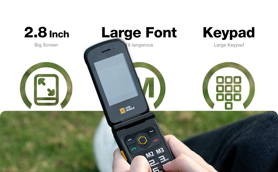 AGM M8 4G Rugged Flip Phone, Large Button Cell Phones for Seniors, Waterproof/DropProof, SOS