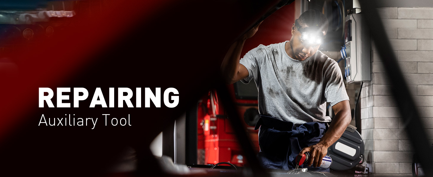 Workshop scene showing tools and repair equipment under dramatic lighting, with 'REPAIRING Auxiliary Tool' text overlay.