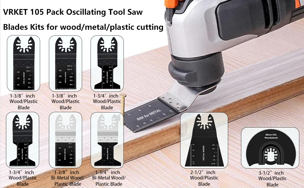 VRKET 105 Pack Oscillating Saw Blades,Quick Release Multitool Blades