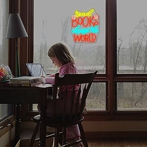 ineonlife Read Books Change The World Neon Sign, Neon Signs for Wall Decor, Dimmable Letter Led Neon Lights for Bedroom, USB Light Up Signs for Reading Room Classroom Study Group Library Decoration 24 Neon Light