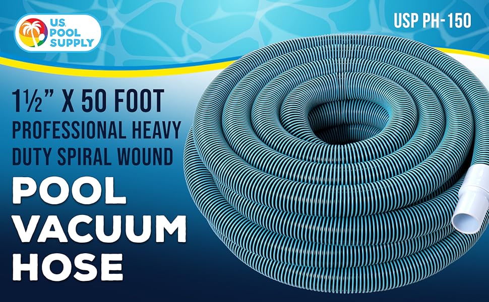 50' heavy-duty pool vacuum hose, 1-1/2" kink-free, spiral wound, for inground pool cleaning