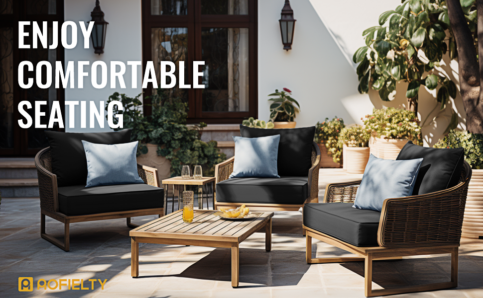 ROFIELTY Deep Seat Patio Cushions with Pipeline Outdoor Deep Seating Cushion Set