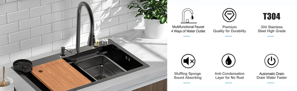 fregadero de la cocina en cascada