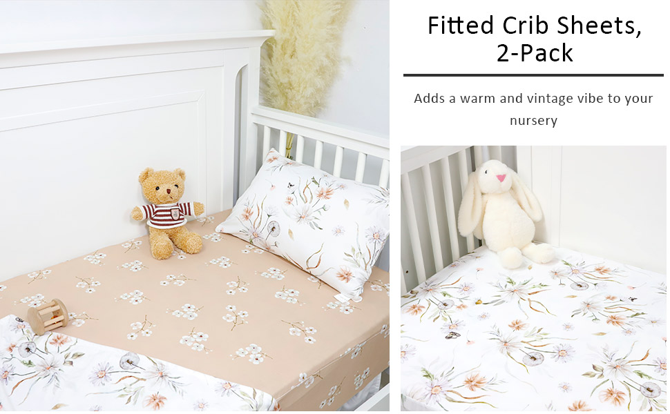 CARUILI Baby Girl Crib Sheets 2 Pack, Fitted Crib Sheet