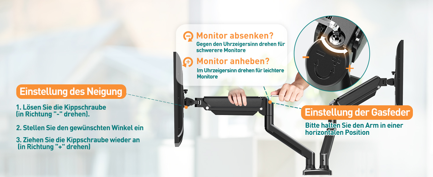 Gasdruckfeder 2 Monitorhalterung für 13-32 Zoll Bildschirme Monitor Halterung 2 Monitore Drehbar