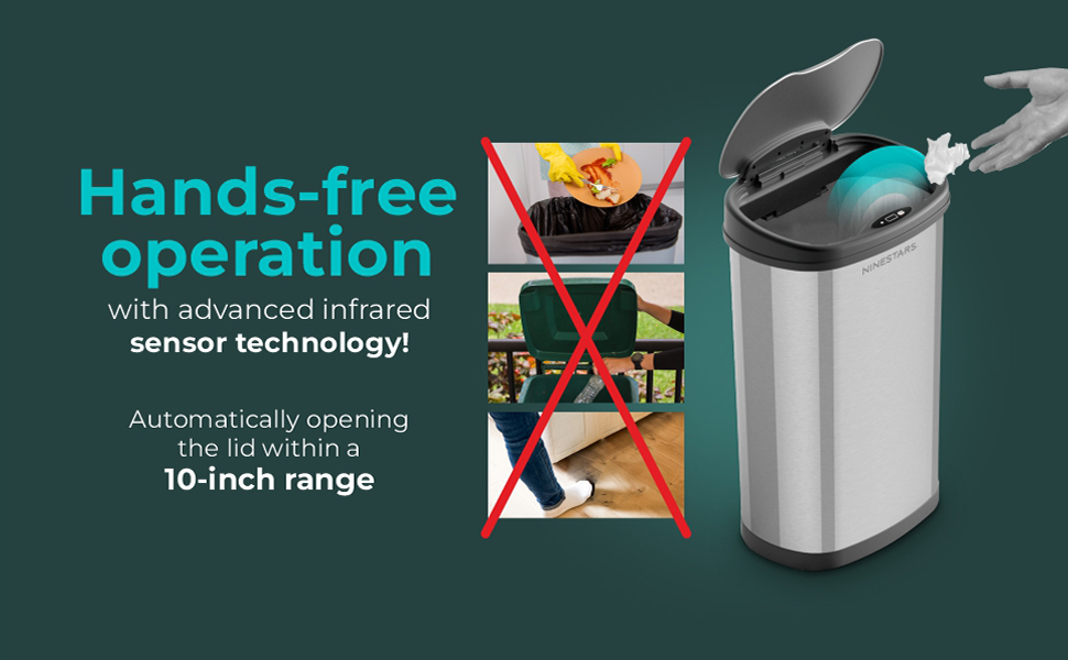 Ninestars DZT5013R Touchless Stylish Motion Sensor Dustbin with Lid