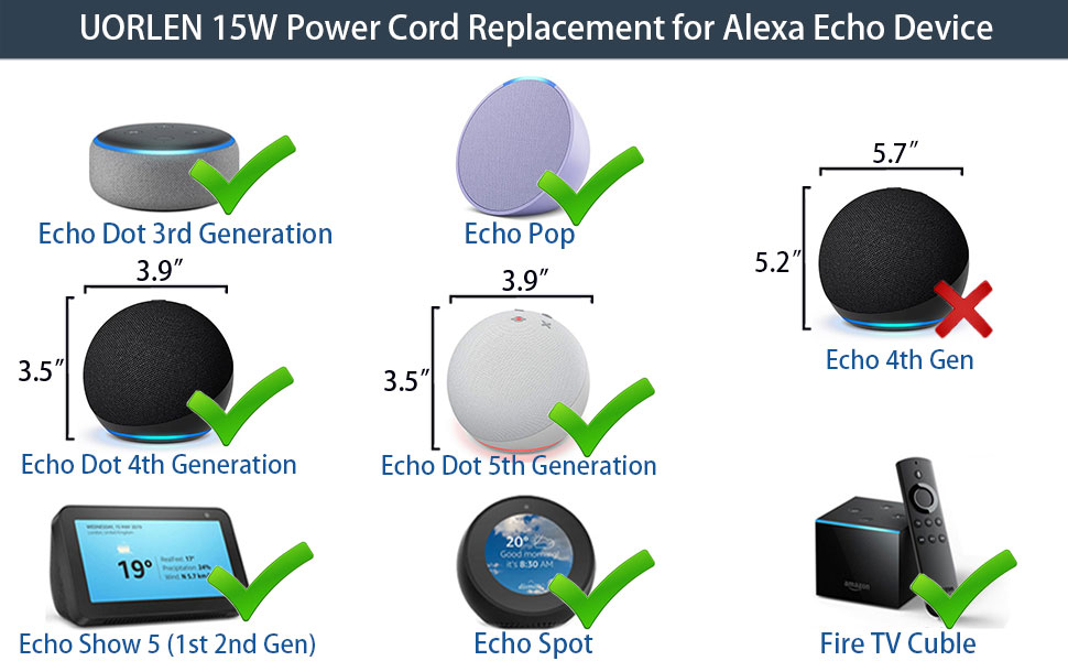 alexa echo dot 3rd 4th 5th generation2022 2023 2024 power cord charger adapter cable