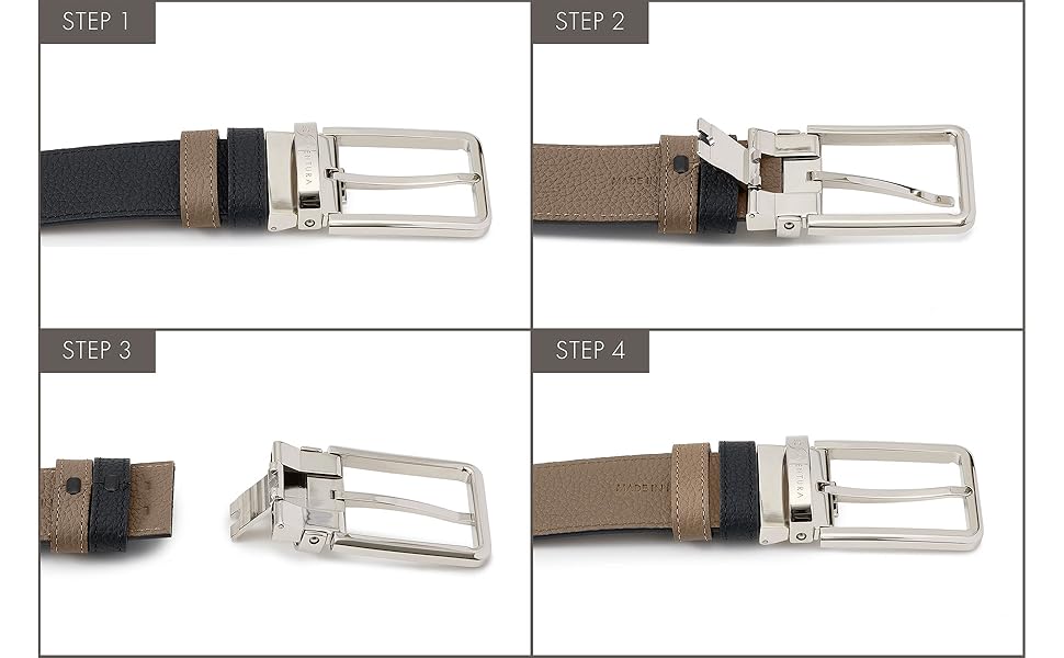 BONAVENTURA スクエアバックルベルト　幅3.5cm メンズ リバーシブル スクエアバックル ベルト
