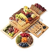 Bamboo Cheese and Meat Board - Simple Charcuterie Board with Serving Utensils, Cutlery, Trays, Ce...