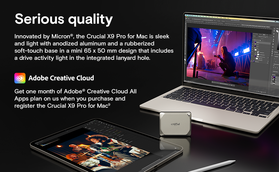 Crucial X9 Pro for Mac 2TB Portable SSD Up to 1050MB/s Read and Write