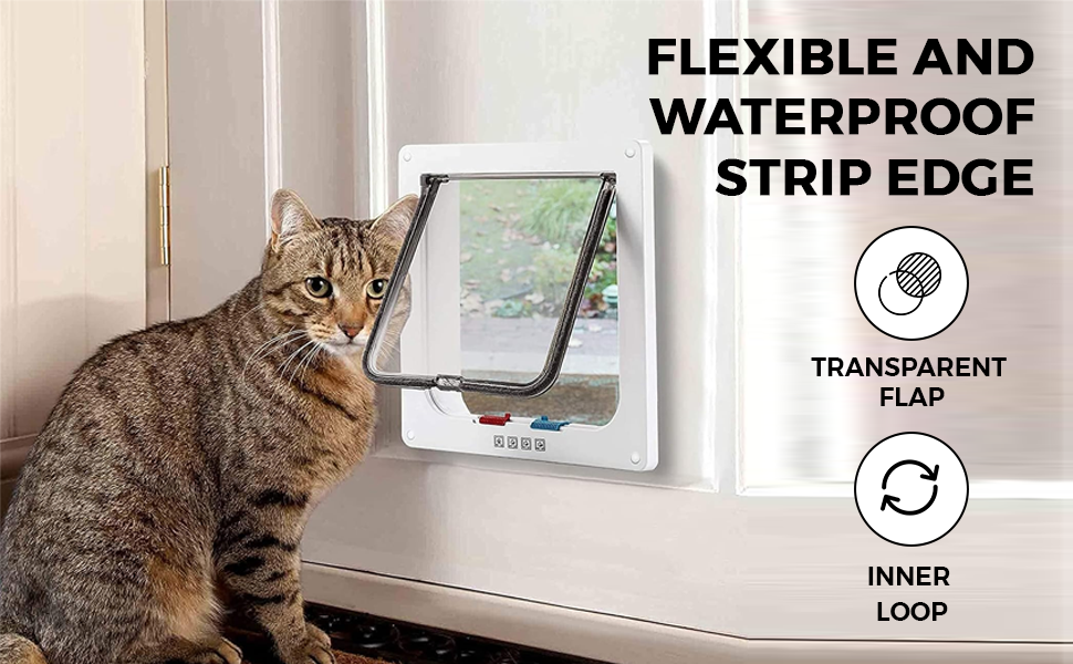 Qpets® Cat Door, 4 Way Locking Pet Door for Small Cat Dog, Indoor Pet House Door Flap Cat Door