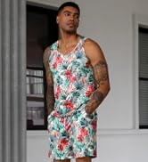 Mens Luxury Tank Top Set Sleeveless Tees Outfit Print Casual Tracksuit Hawaii Beach Vacation